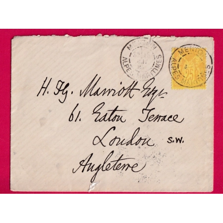 N°97 DAGUIN JUMELE MENTON ALPES MARITIMES 1886 POUR LONDRES ANGLETERRE LETTRE