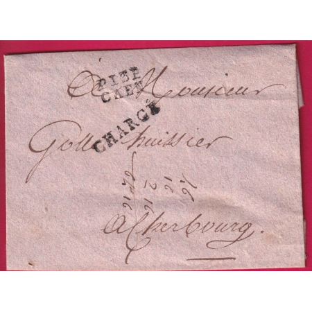 RARE MARQUE CHARGE P13P CAEN POUR CHERBOURG MANCHE LETTRE COVER