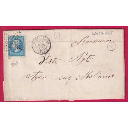 N°22 GC 2403 MONFLANQUIN LOT ET GARONNE BOITE RURALE F LAURENQUES POUR AGEN LETTRE
