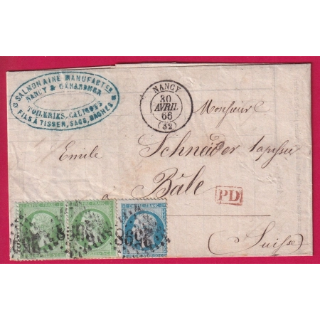 N°20 PAIRE + 22 GC 2598 NANCY MEURTHE ET MOSELLE POUR BALE SUISSE LETTRE