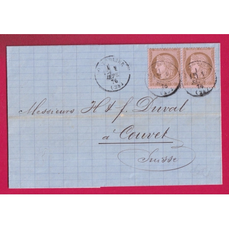 TARIF FRONTALIER N°54 PAIRE CAD TYPE 16 PONTARLIER DOUBS POUR COUVET SUISSE LETTRE