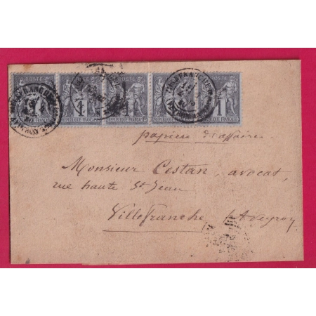 N°83 BANDE DE 5 SUR BANDE PAPIERS AFFAIRES LOCAL VILLEFRANCHE DE ROUERGUE AVEYRON POUR VILLEFRANCHE LETTRE