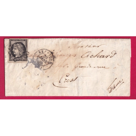 N°3 GRILLE BESANCON DOUBS 29 JANVIER 1849 POUR CREST DROME LETTRE