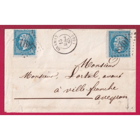 N°22 GC 1688 GRAMAT LOT POUR VILLEFRANCHE AVEYRON 1865 LETTRE