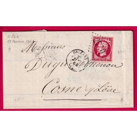 N°24a ROSE FONCE GC 2740 ORLEANS LOIRET POUR COSNE NIEVRE LETTRE