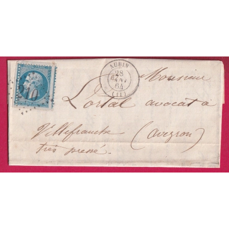 N°22 SUPERBE VARIETE DE PIQUAGE DECALE GC 210 AUBIN AVEYRON POUR VILLEFRANCHE DE ROUERGUE LETTRE