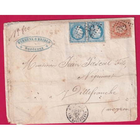 N°60 PAIRE + 31 GC 532 B BORDEAUX LES SALINIERES POUR VILLEFRANCHE DE ROUERGUE AVEYRON DEVANT DE LETTRE CHARGE