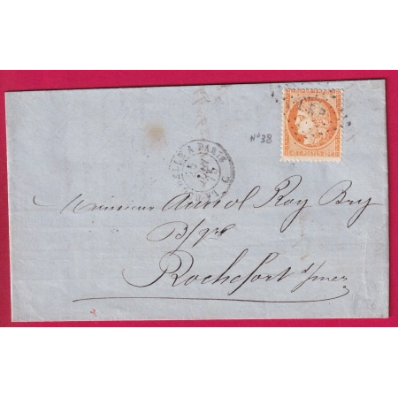 N°38 AMBULANT LA ROCHELLE A PARIS POUR ROCHEFORT SUR MER CHARENTE INFERIEURE DEPART LA ROCHELLE LETTRE