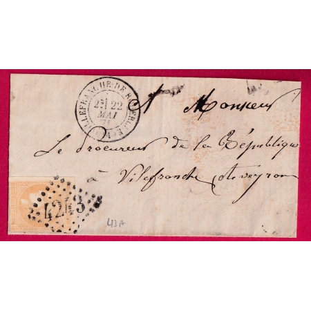 N°43B GC4243 VILLEFRANCHE DE ROUERGUE POUR VILLEFRANCHE MAI 1871 LETTRE