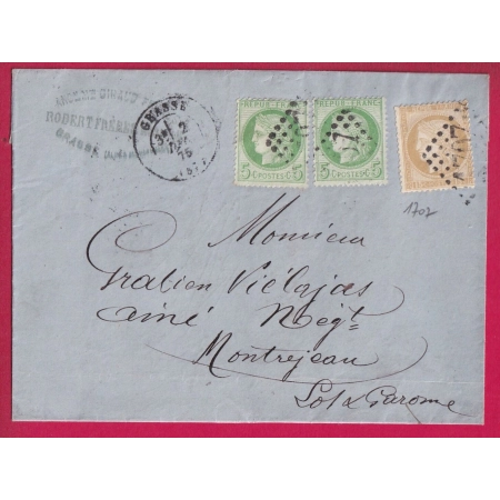 N°53 X2 + 55  GC 1707 GRASSE ALPES MARITIMES POUR MONTREJEAN LOT ET GARONNE 1875 LETTRE