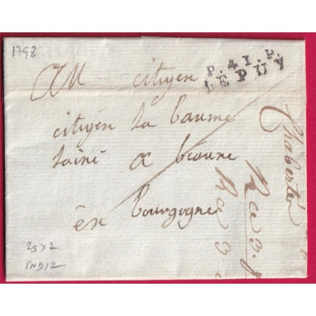 MARQUE P41P LE PUY HAUTE LOIRE 1798 POUR BEAUNE COTE D'OR INDICE 12 LETTRE