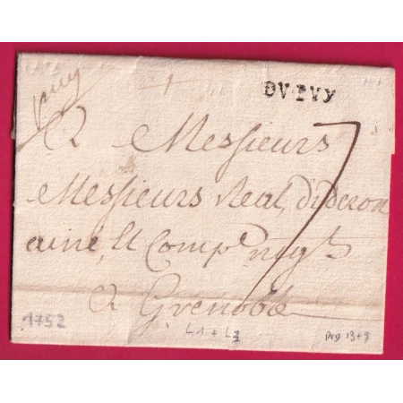 MARQUE LE PUY EN VELAY LENAIN N°1 + 3 1752 HAUTE LOIRE POUR GRENOBLE ISERE GRENOBLE INDICE 13 + 9 LETTRE