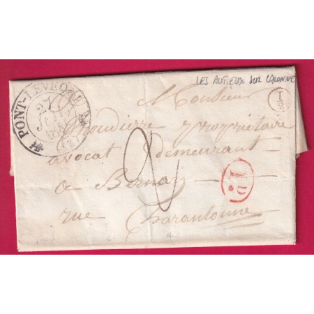 CAD TYPE 12 PONT L'EVEQUE CALVADOS BOITE RURALE SUPPLEMENTAIRE ROUGE I2 LES AUTIEUX SUR CALONNE POUR BERNAY EURE LETTRE