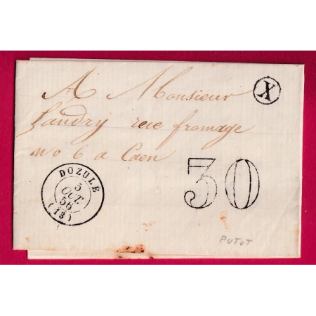 CAD TYPE 15 DOZULE CALVADOS BOITE RURALE X PUTOT TAXE TAMPON 30 POUR CAEN LETTRE