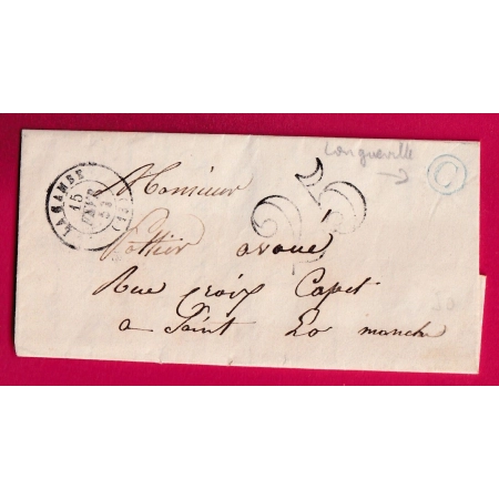CAD TYPE 15 LA CAMBE CALVADOS 1853 BOITE RURALE BLEUE LONGUEVILLE POUR ST LO MANCHE LETTRE