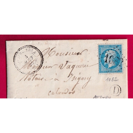 N°22 GC 1082 COLOMNIERES CALVADOS CAD TYPE 22 BOITE RURALE D MESTRY POUR ISIGNY INDICE 16 LETTRE