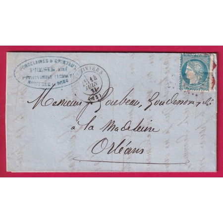 RARE FRAUDE POSTALE N°37 COLLE AVEC UN CACHET DE CIRE ROUGE PITHIVIERS LOIRET POUR ORLEANS LETTRE