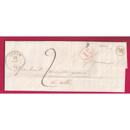CAD TYPE 15 ALBAN TARN OR TEILLED DECIME RURAL POUR ALBI 1846 LETTRE