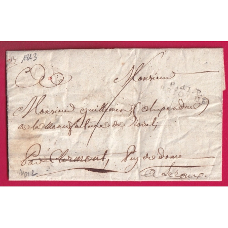 MARQUE P41P BRIOUDE HAUTE LOIRE 1823 POUR CLERMONT FERRAND REEXPEDIE LEZOUX PUY DE DOME INDICE 12 LETTRE