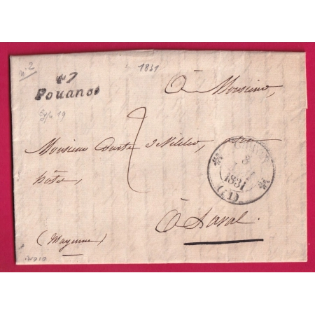 CURSIVE 47 POUANCE MAINE ET LOIRE CAD TYPE 12 CRAON MAYENNE POUR LAVAL 1831 LETTRE