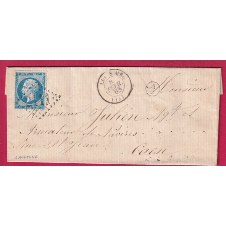 N°22 GC 2111 LUC SUR MER CALVADOS BOITE RURALE SUPPLEMENTAIRE A2 LANGRUNE POUR CAEN 1868 LETTRE