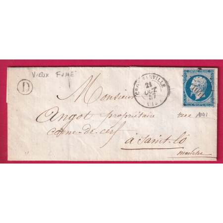 N°14 PC 1041 CROISSANVILLE CALVADOS BOITE RURALE D VIEUX FUME POUR ST LO MANCHE 1857 LETTRE