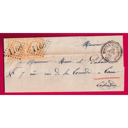 N°21 PAIRE GC 1168 MORTEAUX COULIBOEUF CALVADOS CAD TYPE 22 POUR CAEN LETTRE