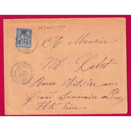 N°90 FACTEUR BOITIER FB84 MONLET HAUTE LOIRE POUR LE PUY EN VELAY 14 JANVIER 1900 LETTRE