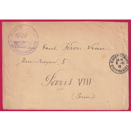 WW1 HOPITAL COMPLEMENTAIRE N°40 OLORON STE MARIE BASSES PYRENEES 1916 POUR PARIS LETTRE