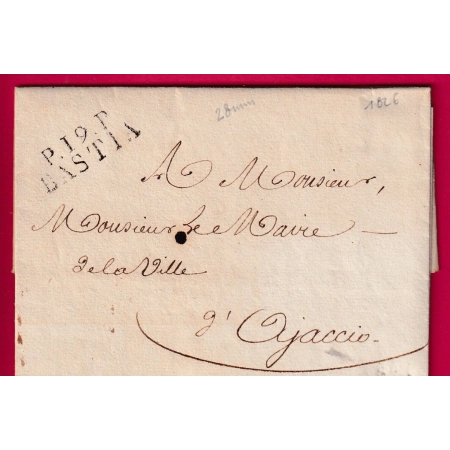 MARQUE P19P BASTIA CORSE INDICE 14  POUR AJACCIO INDICE 14 1826 LETTRE