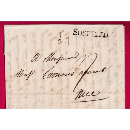 MARQUE SARDE SOSPELLO SOSPEL ETATS SARDES ALPES MARITIMES POUR NICE 1835  LETTRE COVER