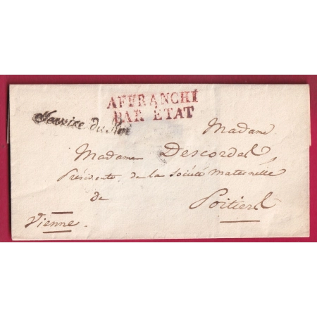 FRANCHISE SERVICE DU ROI POUR POITIERS VIENNE 1831 LETTRE COVER