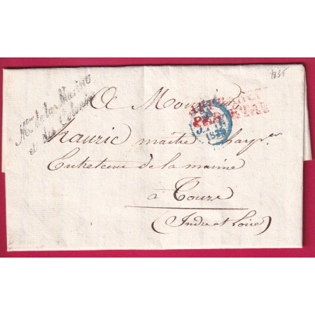 FRANCHISE MINISTRE DE LA MARINE ET DES COLONIES PARIS 1835 POUR TOURS INDRE ET LOIRE LETTRE COVER