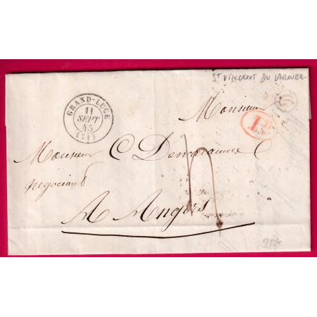 CAD TYPE 15 GRAND LUCE SARTHE BOITE RURALE G ST VINCENT DU LAROUER + DECIME RURAL POUR ANGERS MAINE ET LOIRE LETTRE