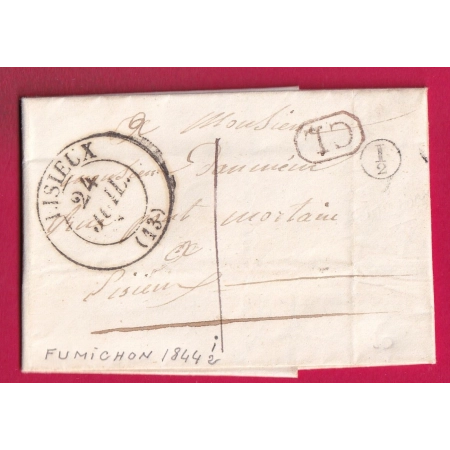 CAD TYPE 13 LISIEUX CALVADOS CL NOIR TAXE LOCALE 1 BOITE RURALE SUPPLEMENTAIRE I2 FUMICHON 1844 POUR LISIEUX LETTRE