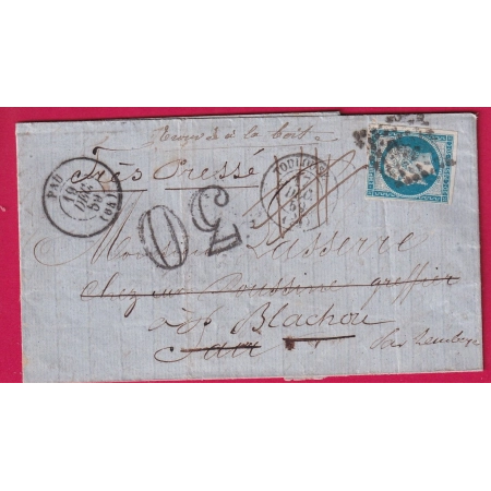 N°14 PC TOULOUSE TROUVE A LA BOITE DE PAU BASSES PYRENEES TAXE TAMPON 30 REEXP BLACHOU HENDAYE 1859 LETTRE