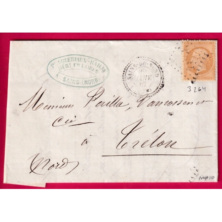 N°21 GC 3264 SAINS DU NORD CAD TYPE 22 POUR TRELON LETTRE