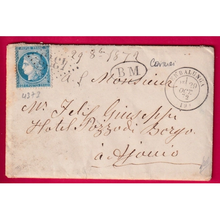 N°60 GC 4373 ERBALUNGA CORSE BM BOITE MOBILE DE CENTURI POUR AJACCIO 1872 LETTRE