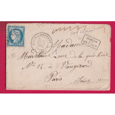 APRES LE DEPART PETIT FORMAT 18.5 X 10 N°60 GC 1176 COUR CHEVERNY LOIR ET CHER POUR PARIS LETTRE