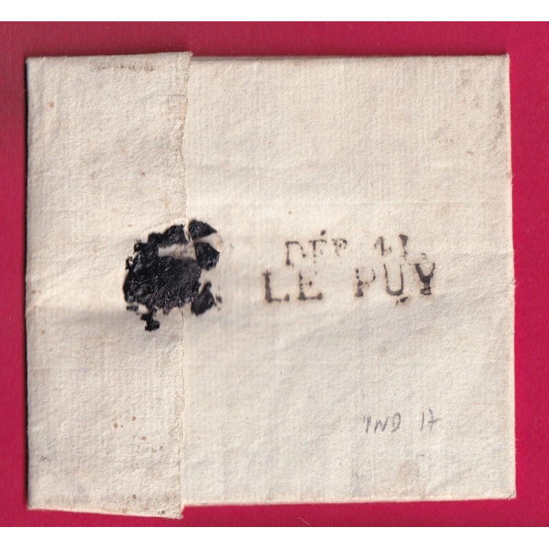 DEBOURSE DEB 41 LE PUY HAUTE LOIRE INDICE 17 1819 DEPART MONTBRISON LOIRE REEXPEDIE BRIOUDE LETTRE