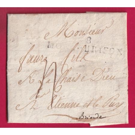 DEBOURSE DEB 41 LE PUY HAUTE LOIRE INDICE 17 1819 DEPART MONTBRISON LOIRE REEXPEDIE BRIOUDE LETTRE