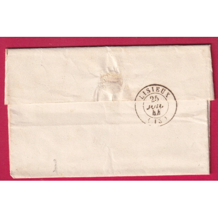 CAD TYPE 15 LISIEUX CALVADOS TAXE LOCALE 1 + CL NOIR BOITE RURALE G GLOS 1844 LETTRE