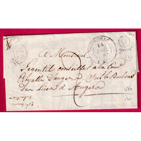 CAD TYPE 14 BRISSAC MAINE ET LOIRE BOITE RURALE Q GRESILLE POUR ANGERS 1840 LETTRE