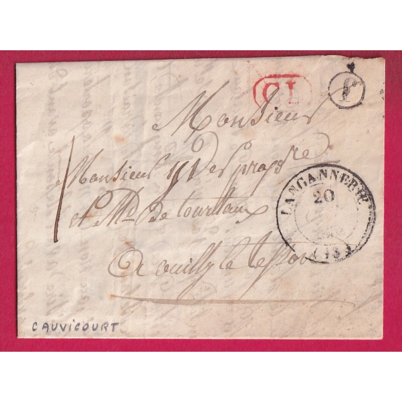 CAD TYPE 14 LANGANNERIE CALVADOS BOITE RURALE J CAUVICOURT CL ROUGE TAXE LOCALE 1 POUR OUILLY LE TESSON LETTRE