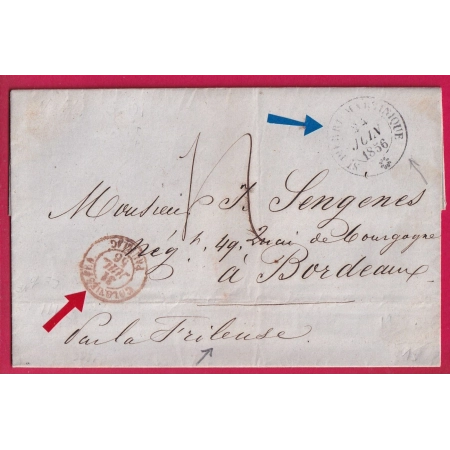 ST PIERRE MARTINIQUE ENTREE COLONIE PAR PAUILLAC GIRONDE BATEAU LA FRILEUSE  POUR BORDEAUX 1856 LETTRE