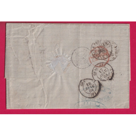 LETTRE DE BUENOS AIRES ARGENTINE ARGENTINA MARQUE ECHANGE GB 1F60 VOIE ANGLAISE POUR GRAULHET TARN 1868 LETTRE