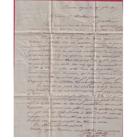 LETTRE DE BUENOS AIRES ARGENTINE ARGENTINA MARQUE ECHANGE GB 1F60 VOIE ANGLAISE POUR GRAULHET TARN 1868 LETTRE