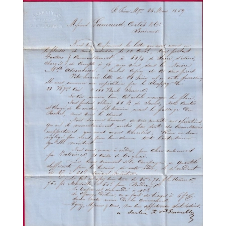 ST PIERRE MARTINIQUE TAXE TAMPON 12 VOIE ANGLAISE 1859 POUR BORDEAUX LETTRE
