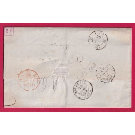LETTRE DE NEW YORK USA TAXE TAMPON 26 DOUBLE PORT 1854 STEAMER EUROPA POUR BORDEAUX GIRONDE LETTRE