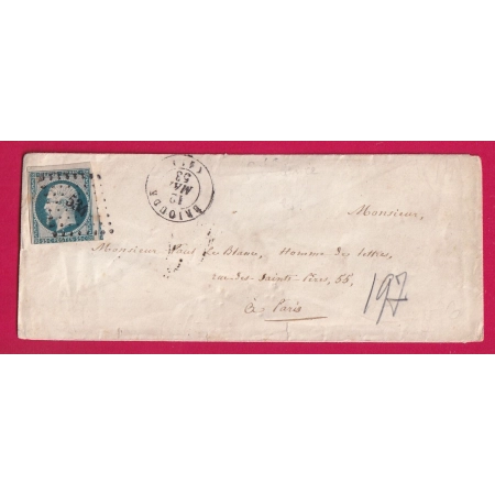 N°10 PC 534 BRIOUDE HAUTE LOIRE POUR PARIS 1853 LETTRE